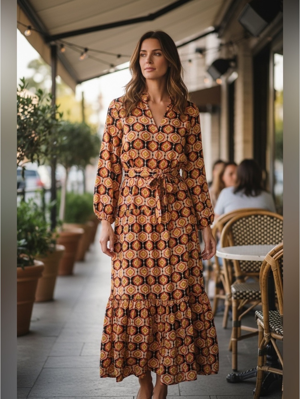 Tuckernuck Rust and Gold Medallion-Print Maxi Dress